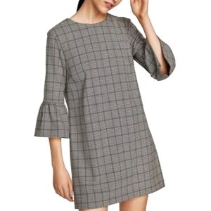 NWOT XS/2 H&M Plaid Shift Dress, 3/4 Bell Sleeves